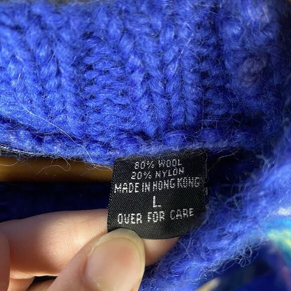 Vintage 90s Express Wool Fair Isle Chunky Sweater Size Large Blue Pink Ski Snow - Picture 5 of 5